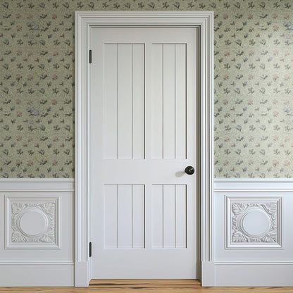 William Morris Powdered Sage wallpaper on a wall — Door in hallway scene