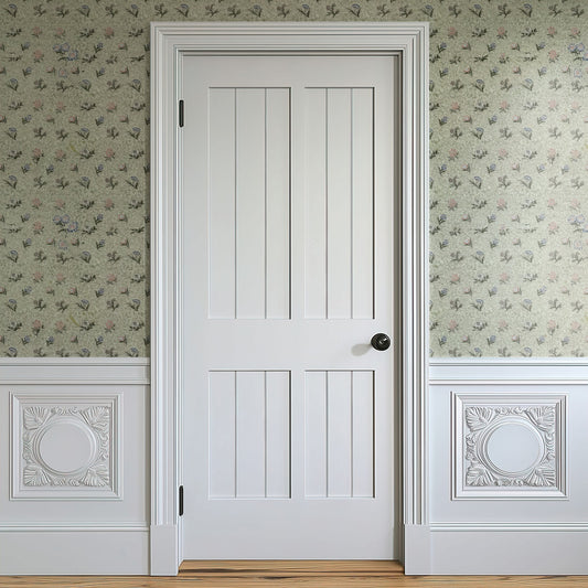 William Morris Powdered Sage wallpaper on a wall — Door in hallway scene