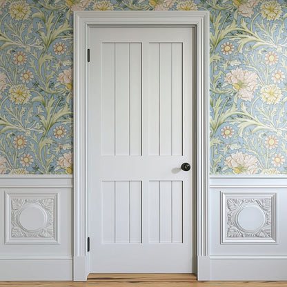 William Morris Double Bough Blue wallpaper on a wall — Door in hallway scene