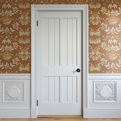 William Morris Sprig Terracotta wallpaper on a wall — Door in hallway scene