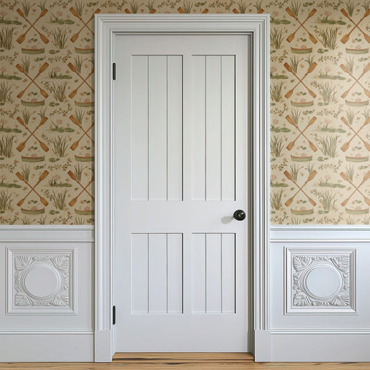Rowing Reeds wallpaper on a wall — Door in hallway scene