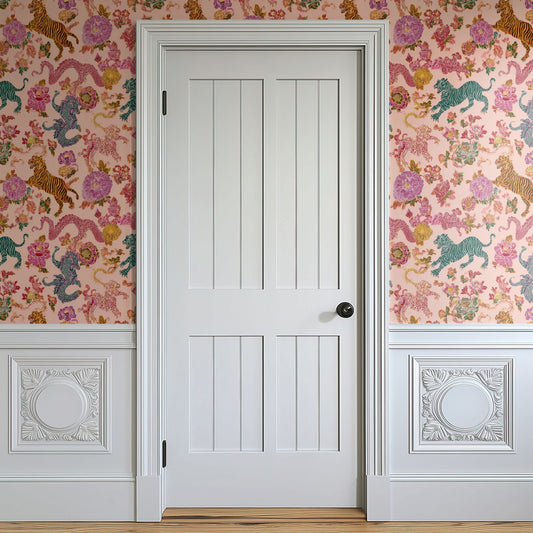 Tigers & Dragons wallpaper on a wall — Door in hallway scene