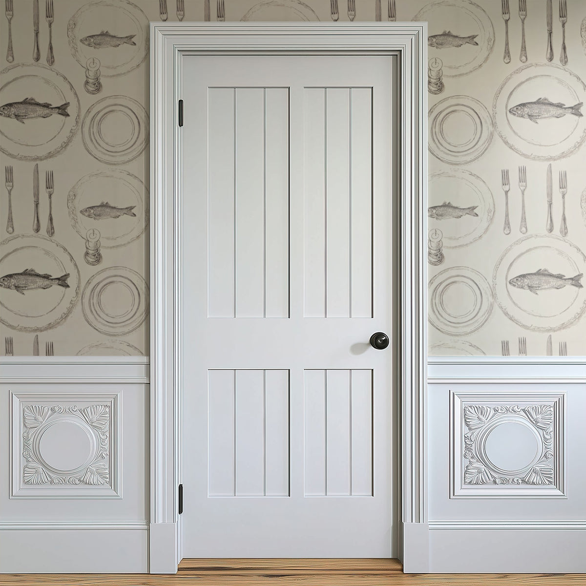 Set Table wallpaper on a wall — Door in hallway scene