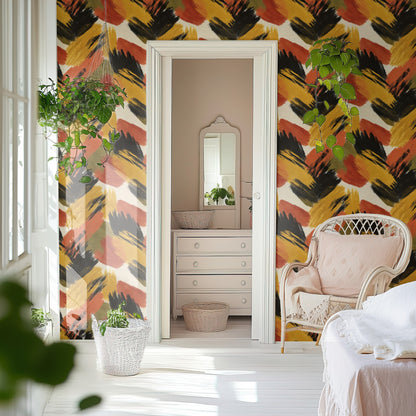 Tiger Strokes wallpaper shown on a wall — Door to ensuite scene
