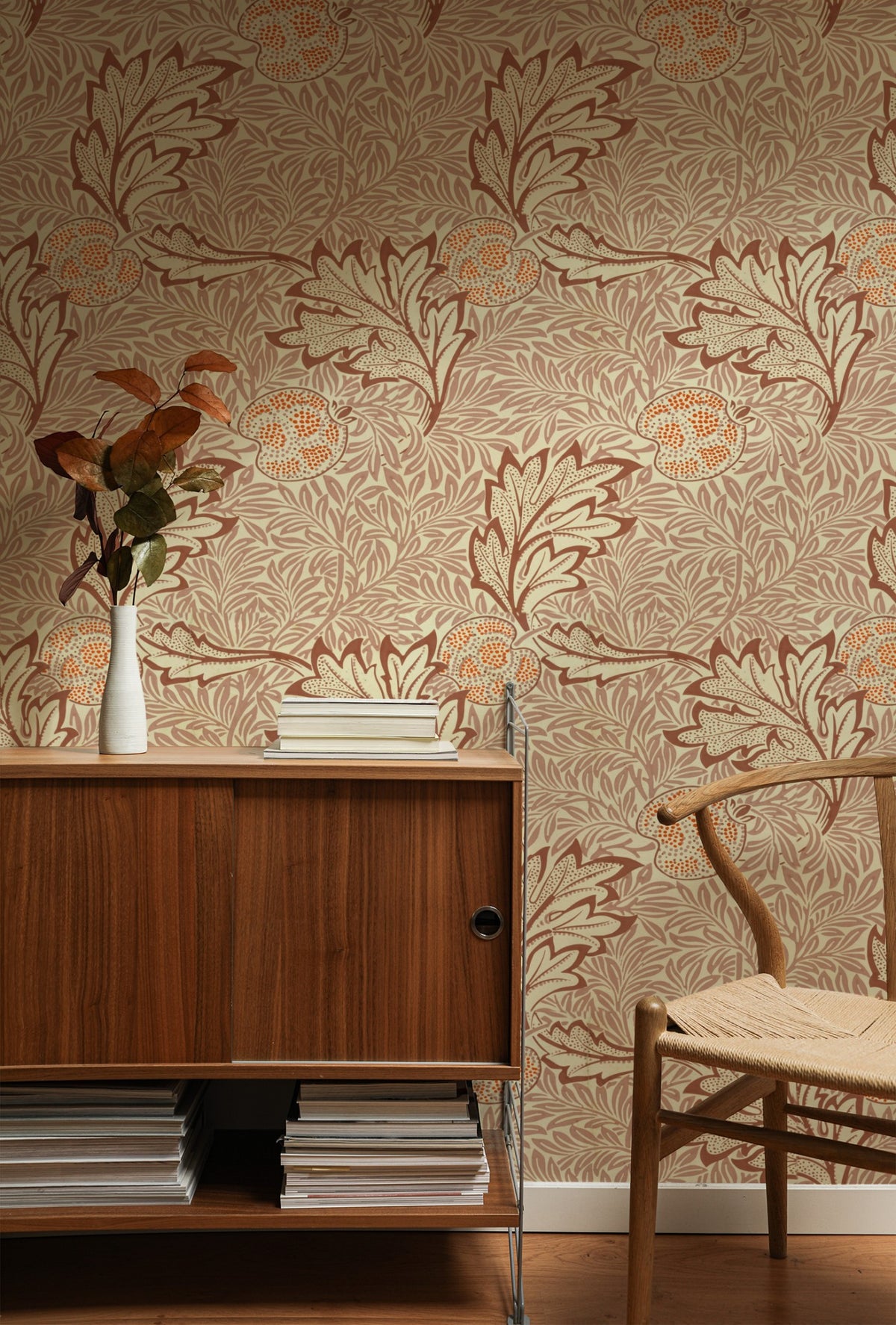 William Morris Apple Red wallpaper on a wall — Lifestyle 1 scene