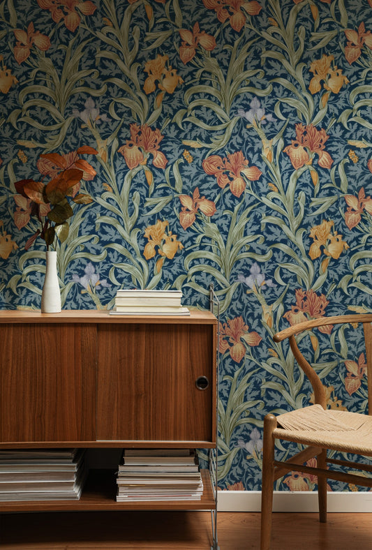 William Morris Iris Navy wallpaper on a wall — Lifestyle 1 scene