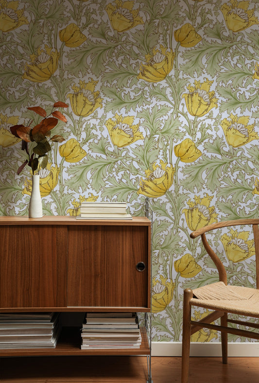 William Morris Anemone Yellow wallpaper on a wall — Lifestyle 1 scene