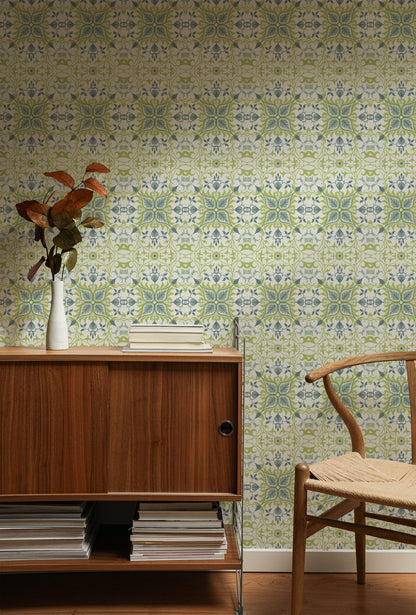 William Morris Net Ceiling White wallpaper on a wall — Lifestyle 1 scene