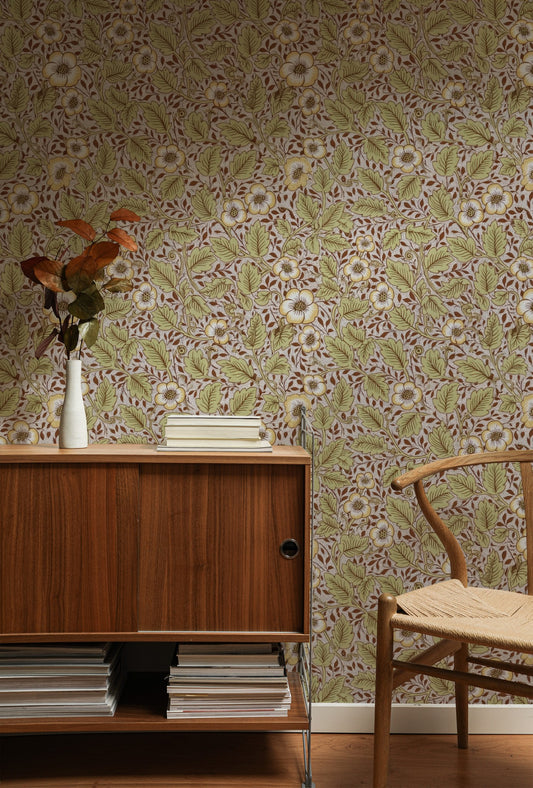 William Morris Christchurch Wine wallpaper on a wall — Lifestyle 1 scene