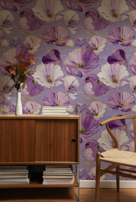 Marbled Violets wallpaper shown on a wall — Lifestyle 1 scene