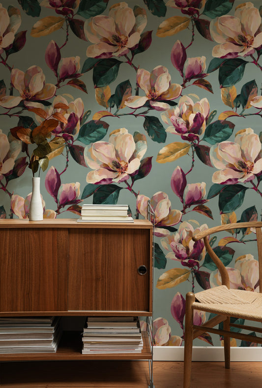 Magnolia Grove wallpaper shown on a wall — Lifestyle 1 scene