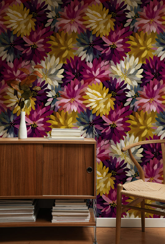 Dahlia Crush wallpaper shown on a wall — Lifestyle 1 scene