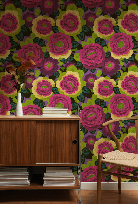 Cabbage Flower wallpaper on a wall — Lifestyle 1 scene