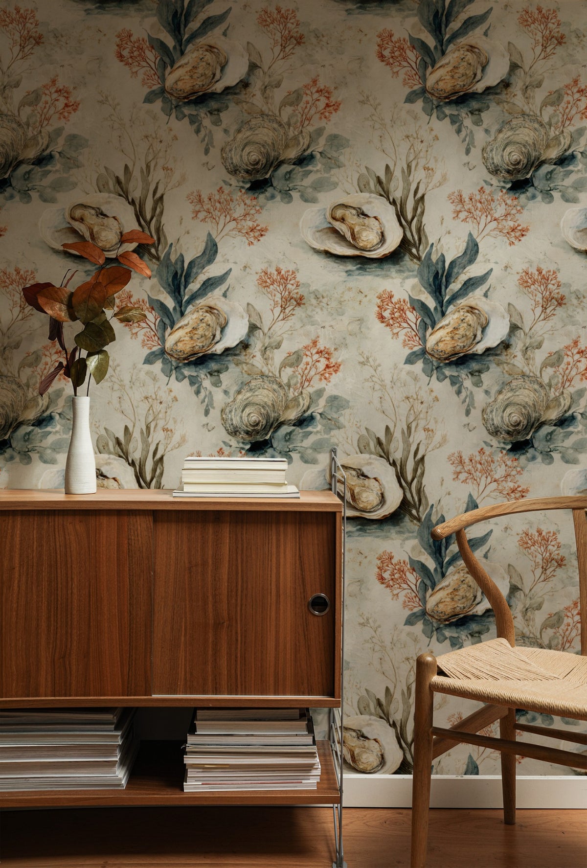 Oyster Shore wallpaper on a wall — Lifestyle 1 scene