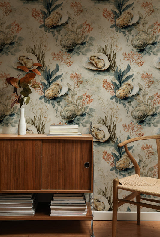 Oyster Shore wallpaper on a wall — Lifestyle 1 scene