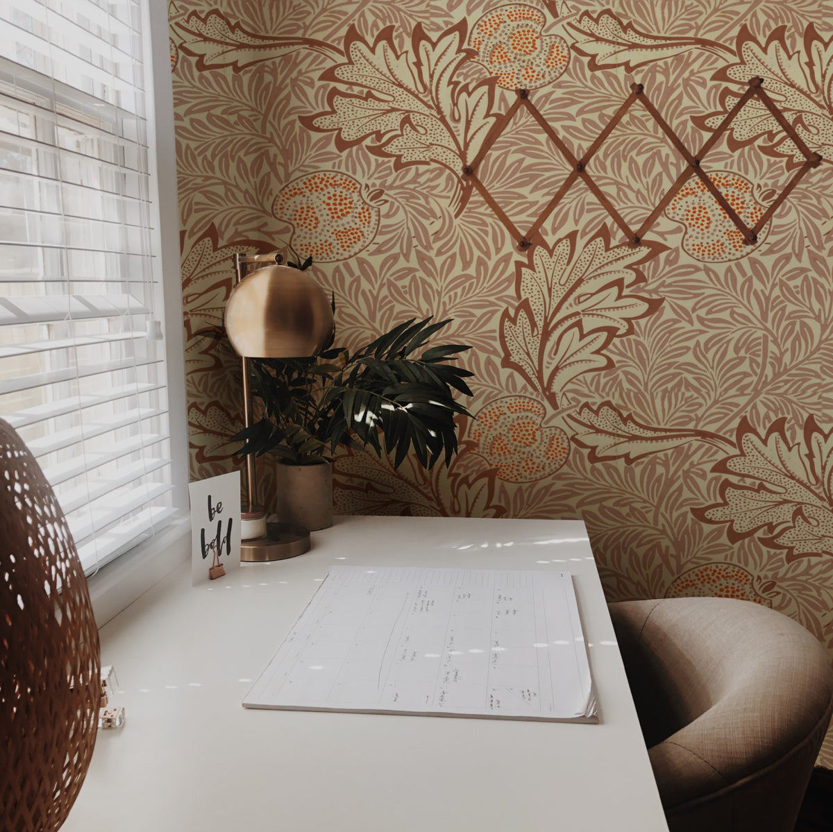 William Morris Apple Red wallpaper on a wall — Lifestyle 2 scene