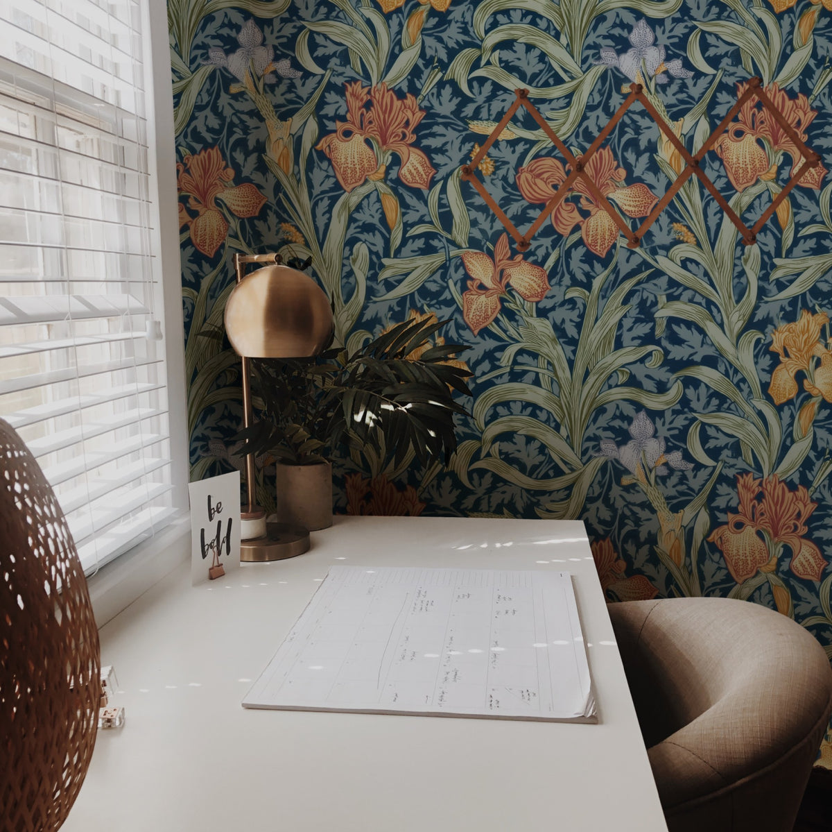 William Morris Iris Navy wallpaper on a wall — Lifestyle 2 scene