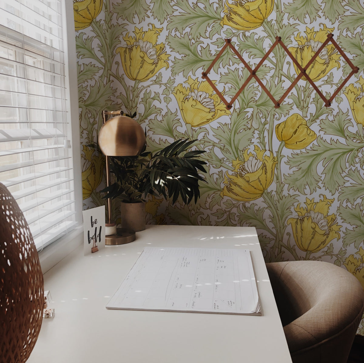 William Morris Anemone Yellow wallpaper on a wall — Lifestyle 2 scene