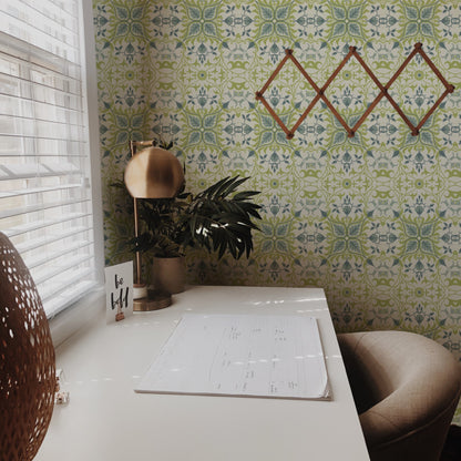 William Morris Net Ceiling White wallpaper on a wall — Lifestyle 2 scene