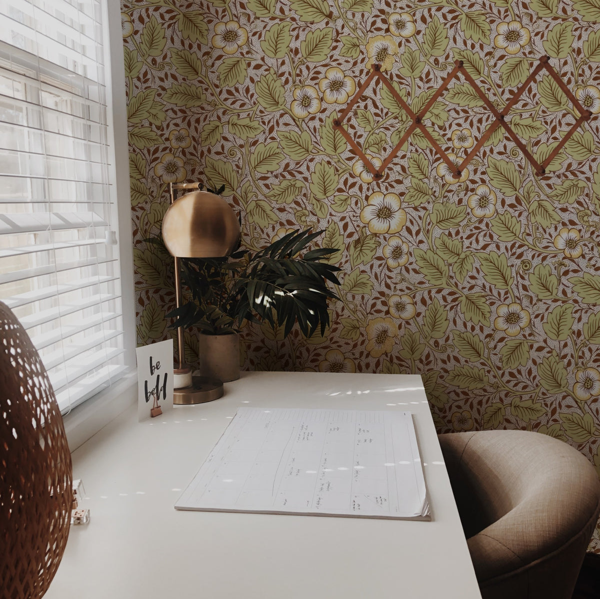 William Morris Christchurch Wine wallpaper on a wall — Lifestyle 2 scene