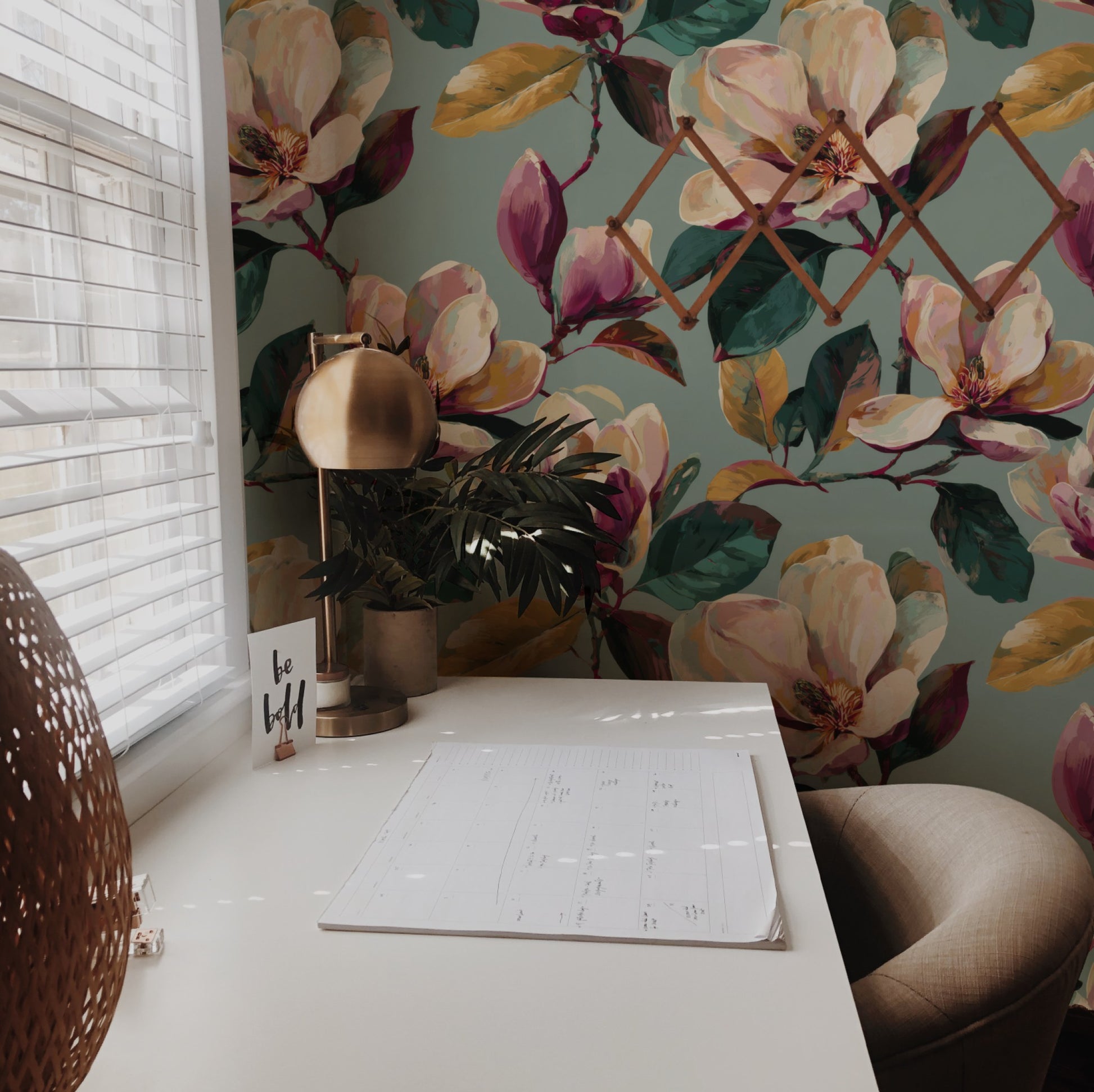 Magnolia Grove wallpaper shown on a wall — Lifestyle 2 scene
