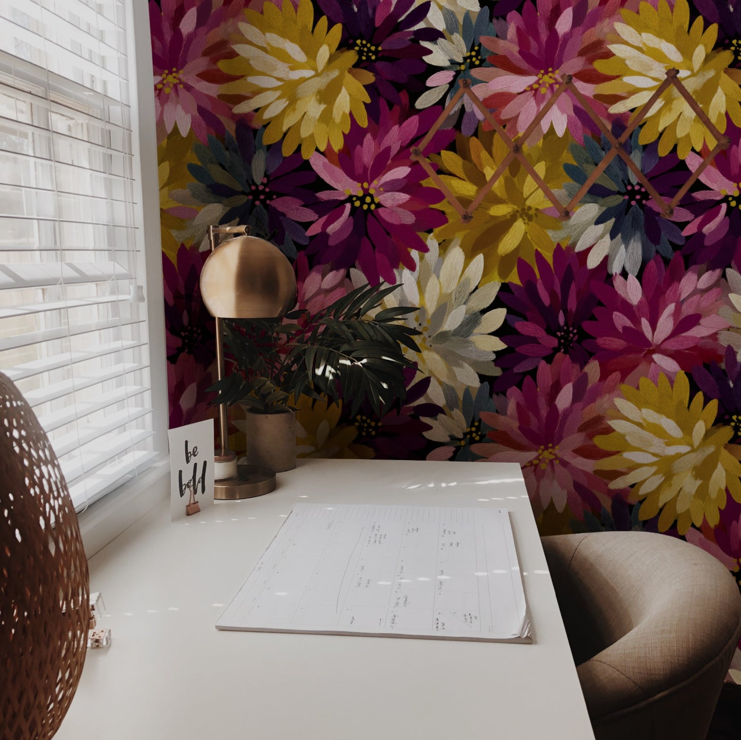 Dahlia Crush wallpaper shown on a wall — Lifestyle 2 scene