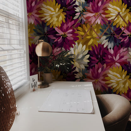 Dahlia Crush wallpaper shown on a wall — Lifestyle 2 scene