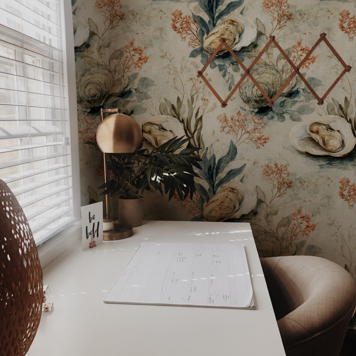 Oyster Shore wallpaper on a wall — Lifestyle 2 scene