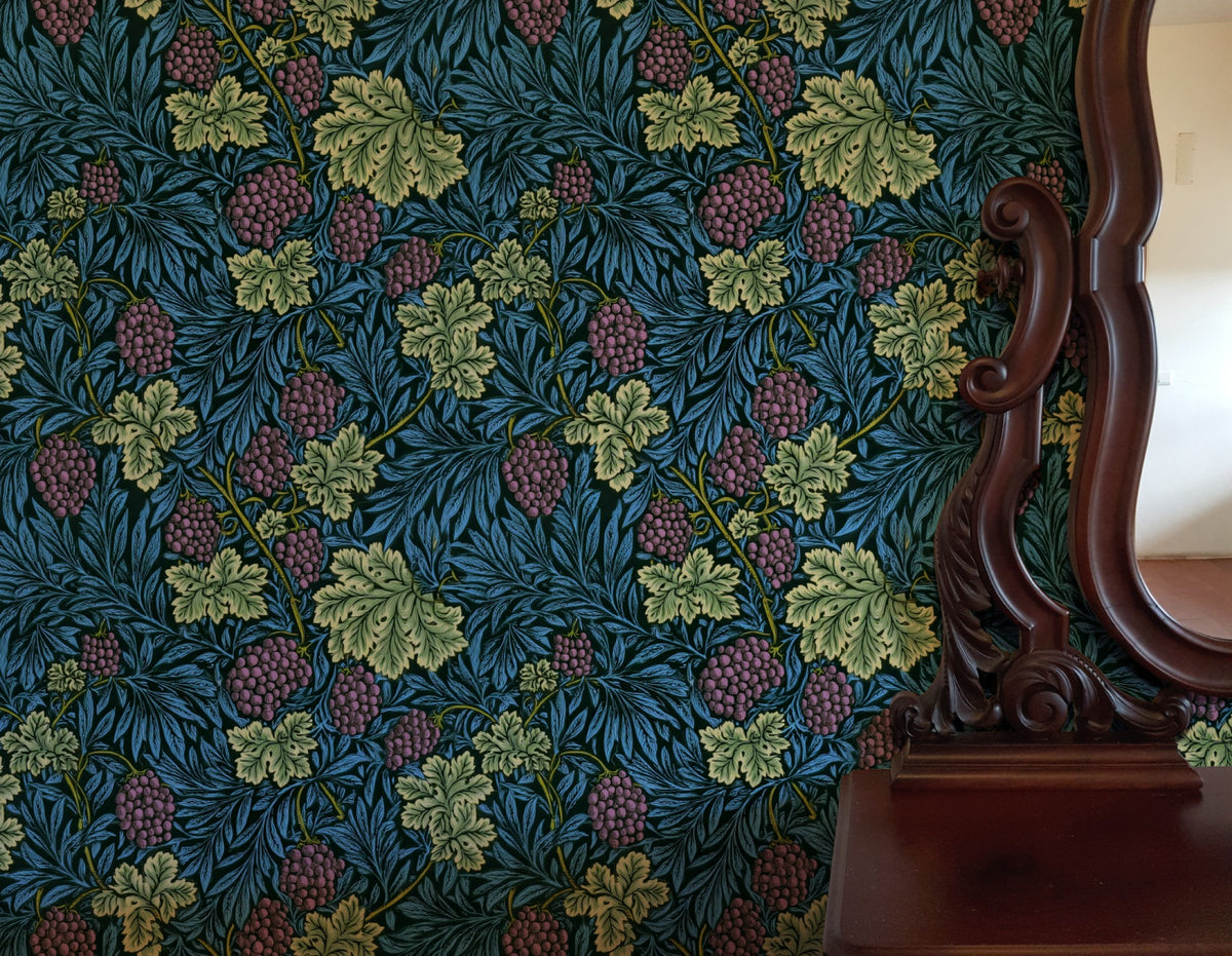 William Morris Vine Teal wallpaper on a wall — Lifestyle 3 scene