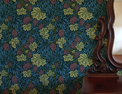 William Morris Vine Teal wallpaper on a wall — Lifestyle 3 scene