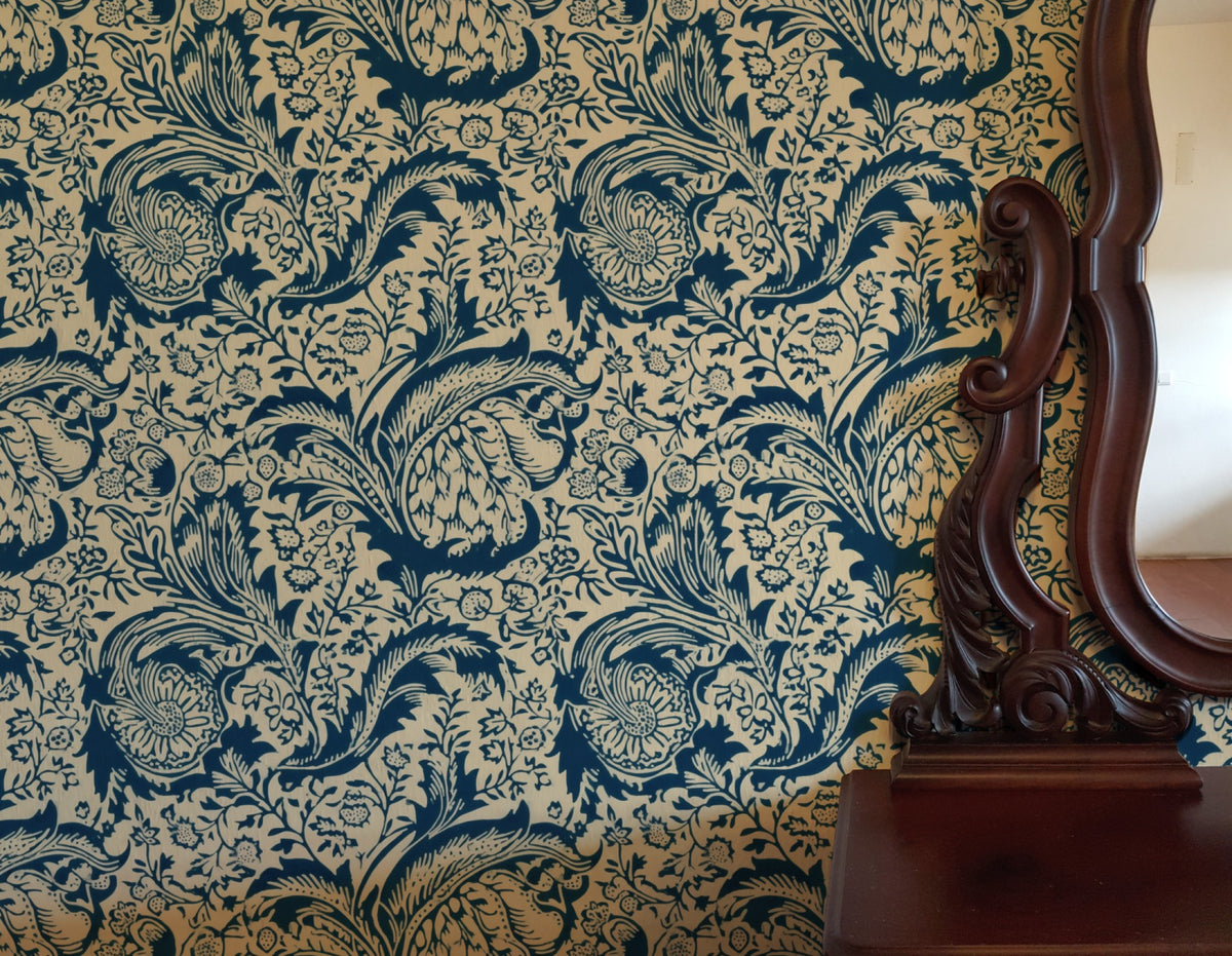 William Morris Indian Navy wallpaper on a wall — Lifestyle 3 scene