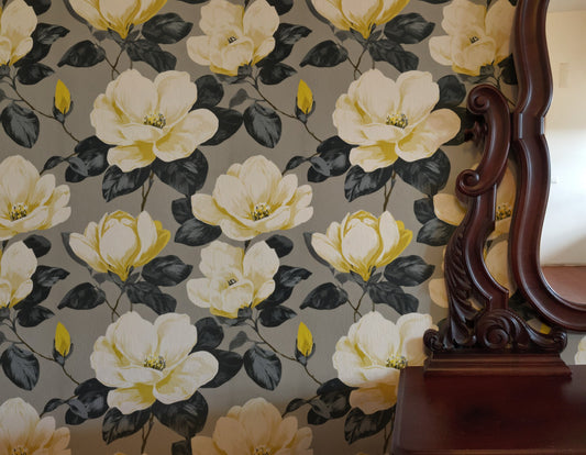 Graphite Magnolia wallpaper shown on a wall — Lifestyle 3 scene