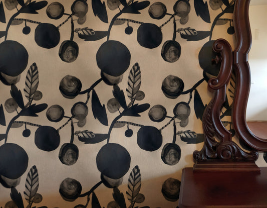 Inked Plums wallpaper on a wall — Lifestyle 3 scene