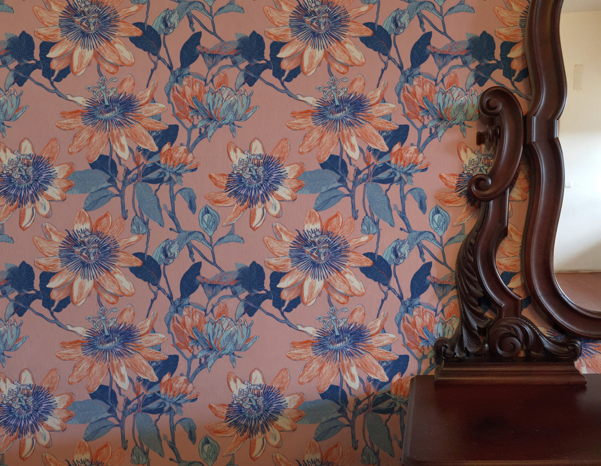 Passion Flower wallpaper on a wall — Lifestyle 3 scene