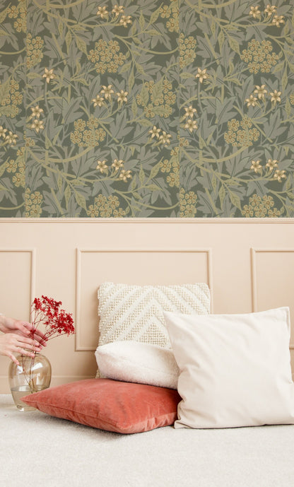 William Morris Jasmine Sage wallpaper on a wall — Lifestyle 4 scene