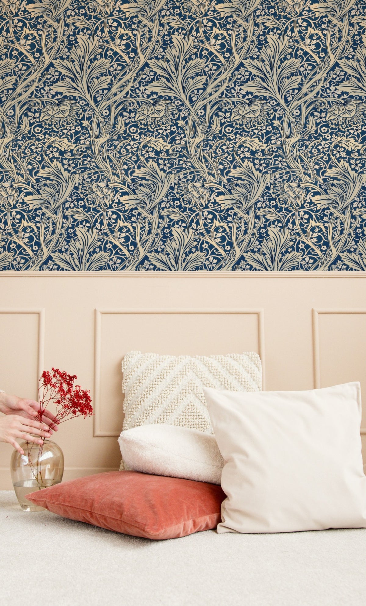 William Morris Arcadia Blue wallpaper on a wall — Lifestyle 4 scene
