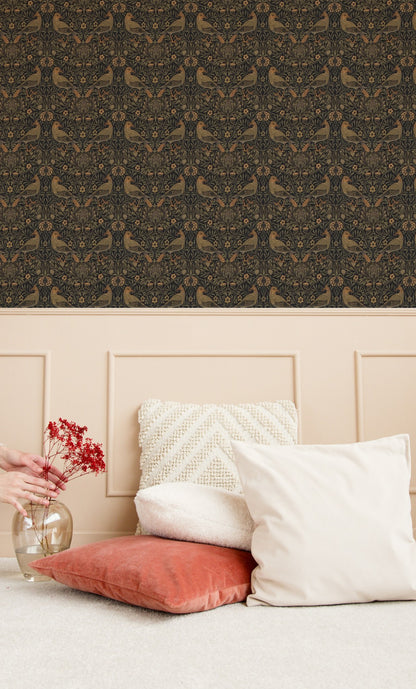 William Morris Bird Charcoal wallpaper on a wall — Lifestyle 4 scene