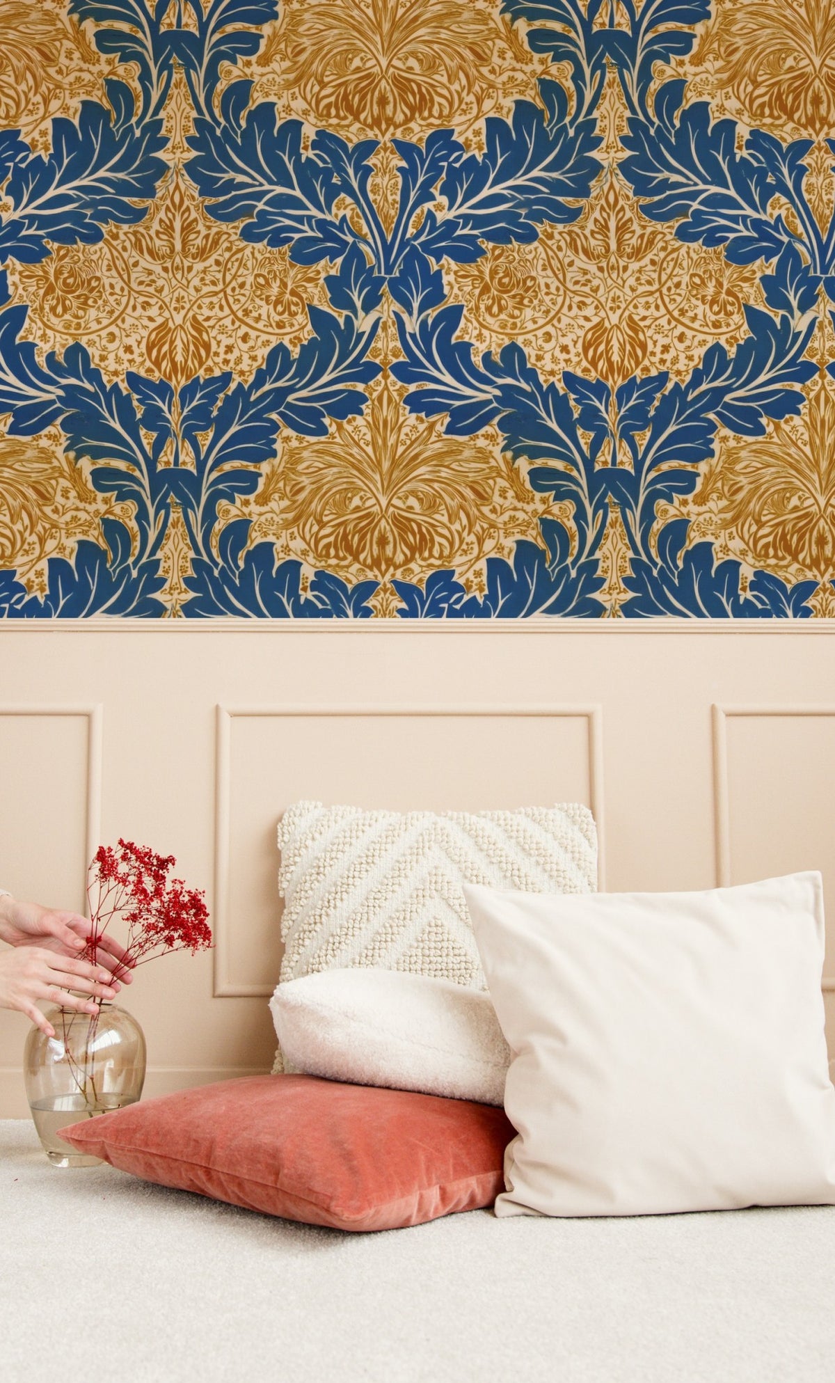 William Morris Avon Blue wallpaper on a wall — Lifestyle 4 scene