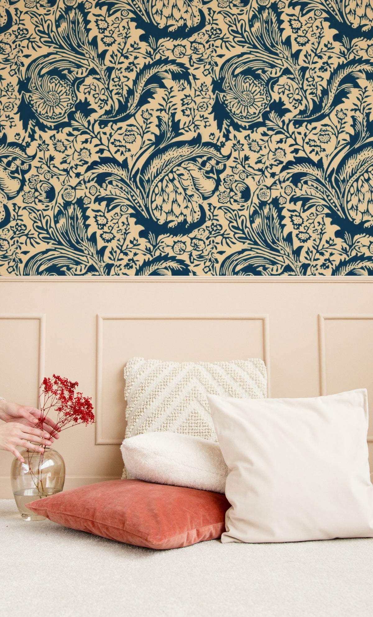 William Morris Indian Navy wallpaper on a wall — Lifestyle 4 scene