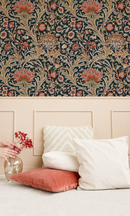 William Morris Trent Navy wallpaper on a wall — Lifestyle 4 scene