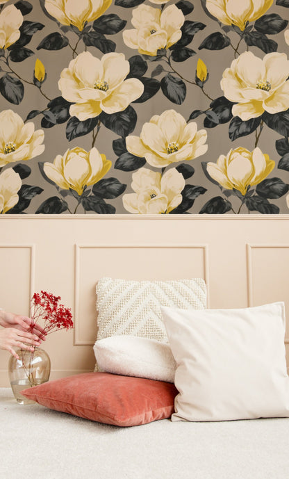 Graphite Magnolia wallpaper shown on a wall — Lifestyle 4 scene