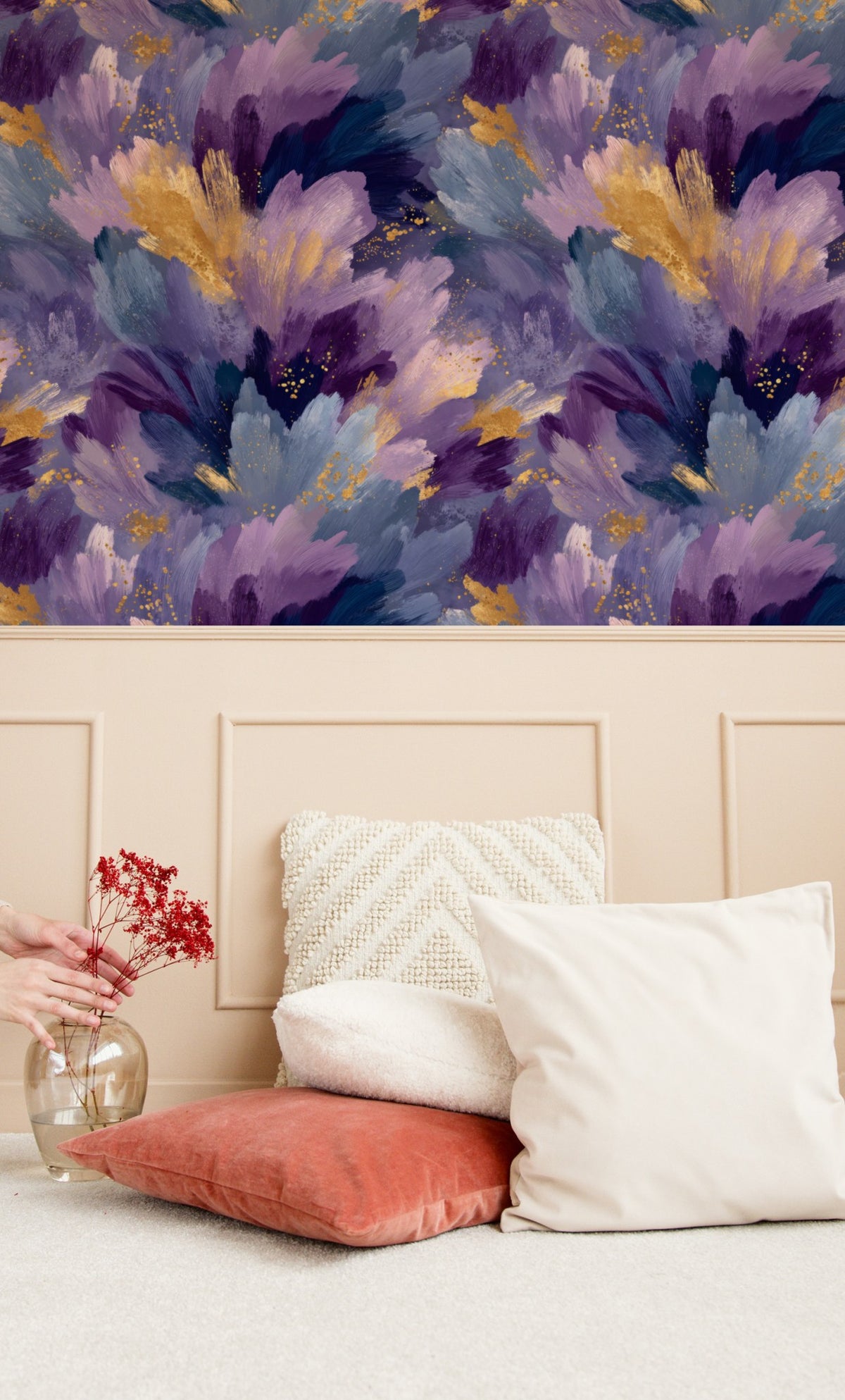 Lavender Sweep wallpaper shown on a wall — Lifestyle 4 scene