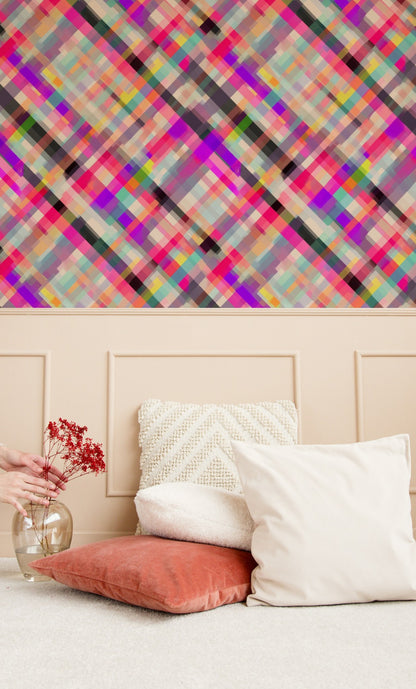 Diagonal Plaid wallpaper on a wall — Lifestyle 4 scene