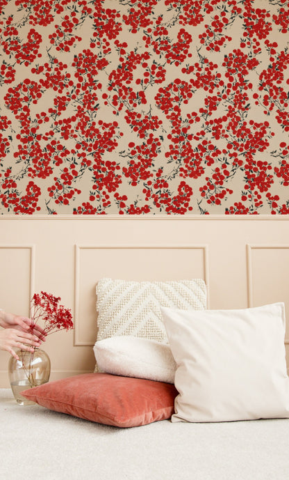 Ditsy Pomegranate wallpaper on a wall — Lifestyle 4 scene