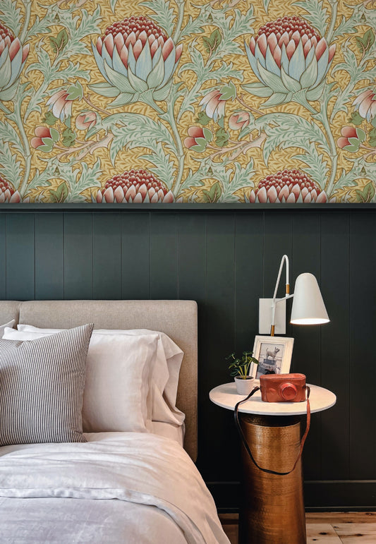 William Morris Artichoke Gold wallpaper on a wall — Lifestyle 5 scene