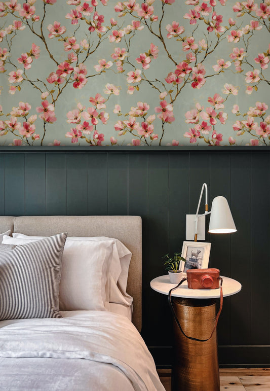 Sage Dogwood wallpaper shown on a wall — Lifestyle 5 scene