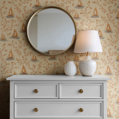 Regatta Sprig wallpaper on a wall — Mirror above Dresser scene