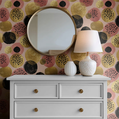 Leopard Confetti wallpaper shown on a wall — Mirror above Dresser scene