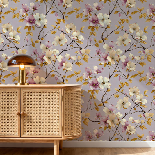 Gilded Dogwood wallpaper shown on a wall — p20 scene
