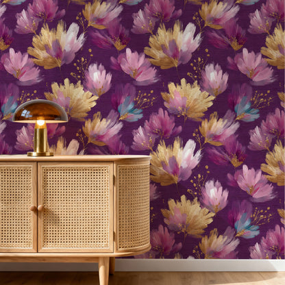 Plum Lotus wallpaper shown on a wall — p20 scene